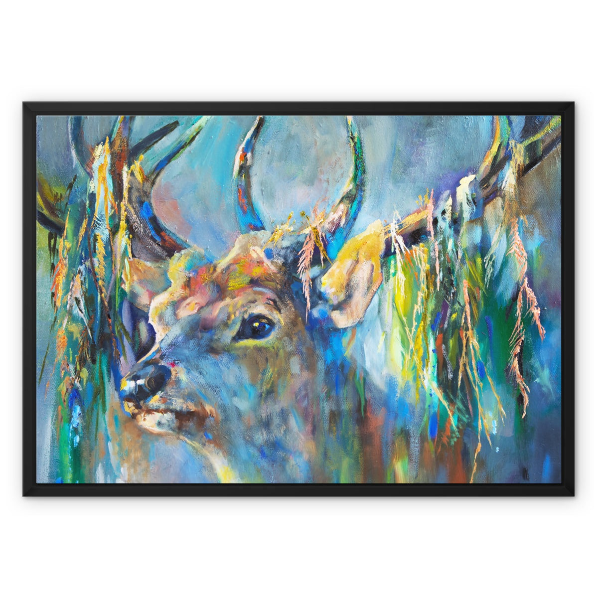 Silver Stag Framed Canvas - Animal Art by Susan Gardner - Contemporary Expressionist - Colourful Fine Art