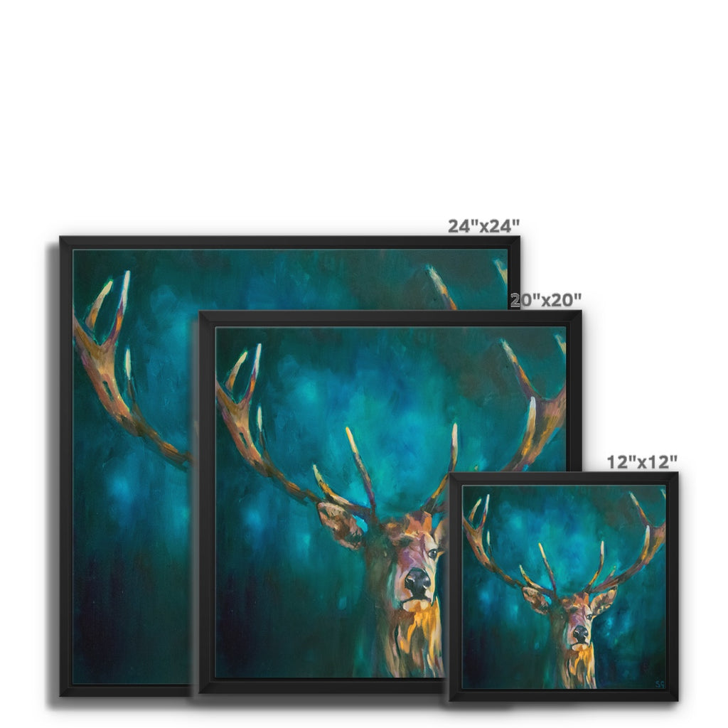 Ink Blue Stag - Deer Framed Canvas - - susan gardner - uk artist - colourful animal art