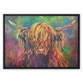Applecross - Highland Cow Framed Canvas - - susan gardner - uk artist - colourful animal art