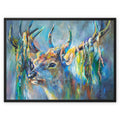 Silver Stag Framed Canvas - - susan gardner - uk artist - colourful animal art