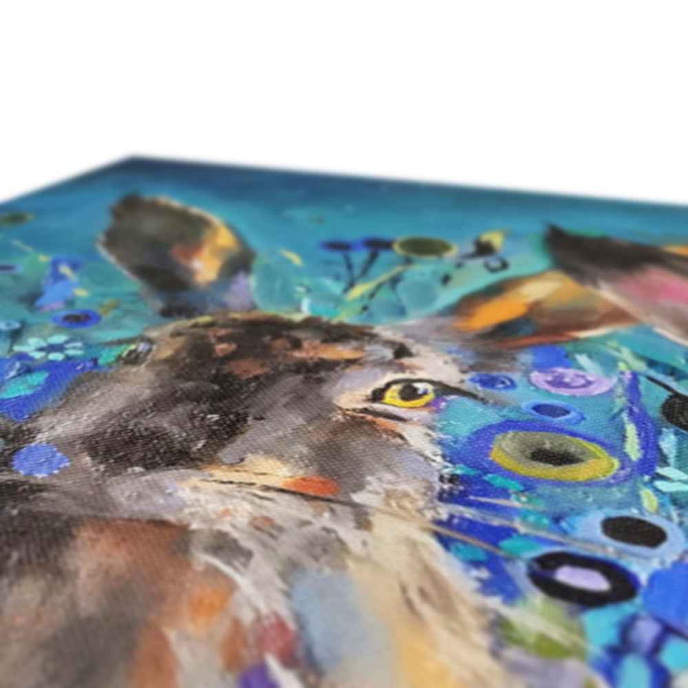 Enchanted Garden - Hares Canvas - - susan gardner - uk artist - colourful animal art