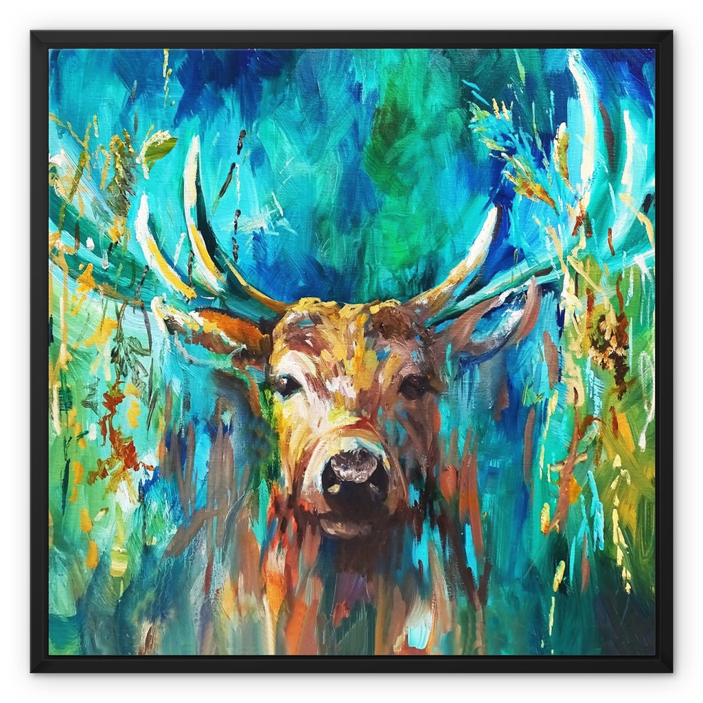  Framed deer stag canvas - - susan gardner - uk artist - colourful animal art