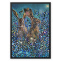 Enchanted Garden - Hares Framed Canvas - - susan gardner - uk artist - colourful animal art