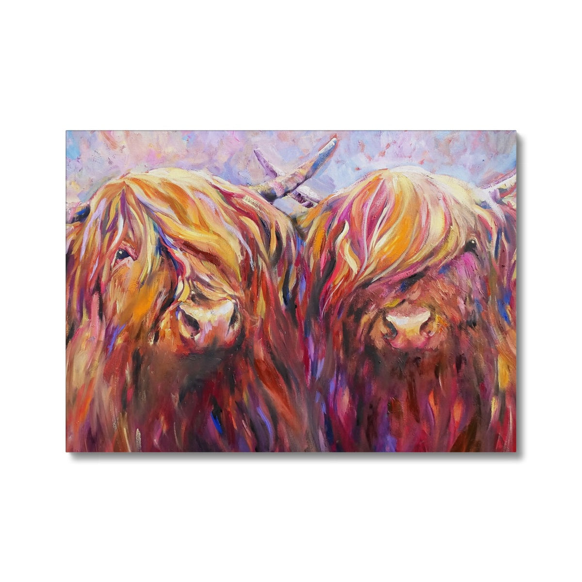 Fiddich and Spey-Highland Cow Canvas Print  - susan gardner - uk artist - colourful animal art