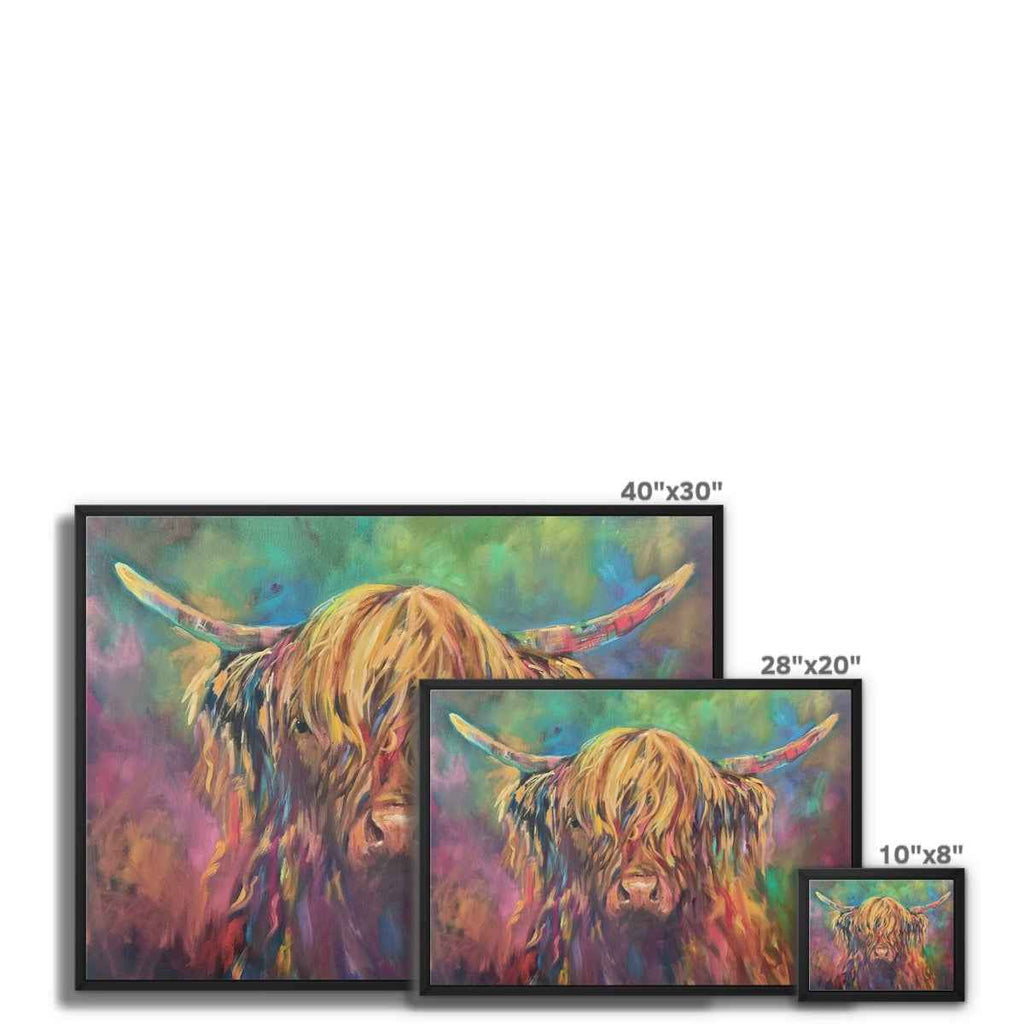 Applecross - Highland Cow Framed Canvas - - susan gardner - uk artist - colourful animal art
