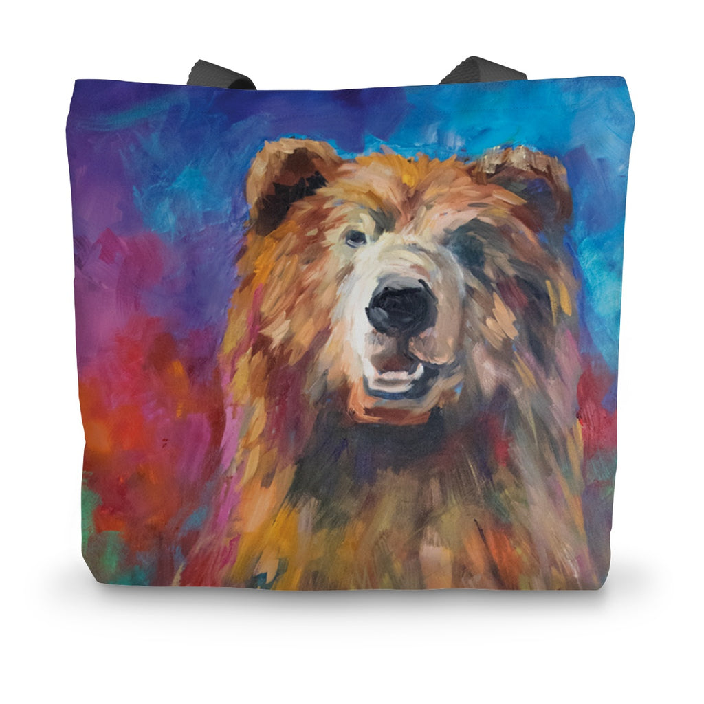 Sebastian - Bear Canvas Tote Bag - - susan gardner - uk artist - colourful animal art