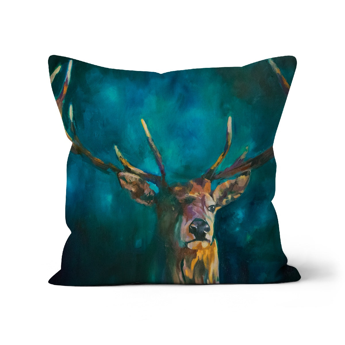 Ink Blue Stag - Deer Cushion - - susan gardner - uk artist - colourful animal art