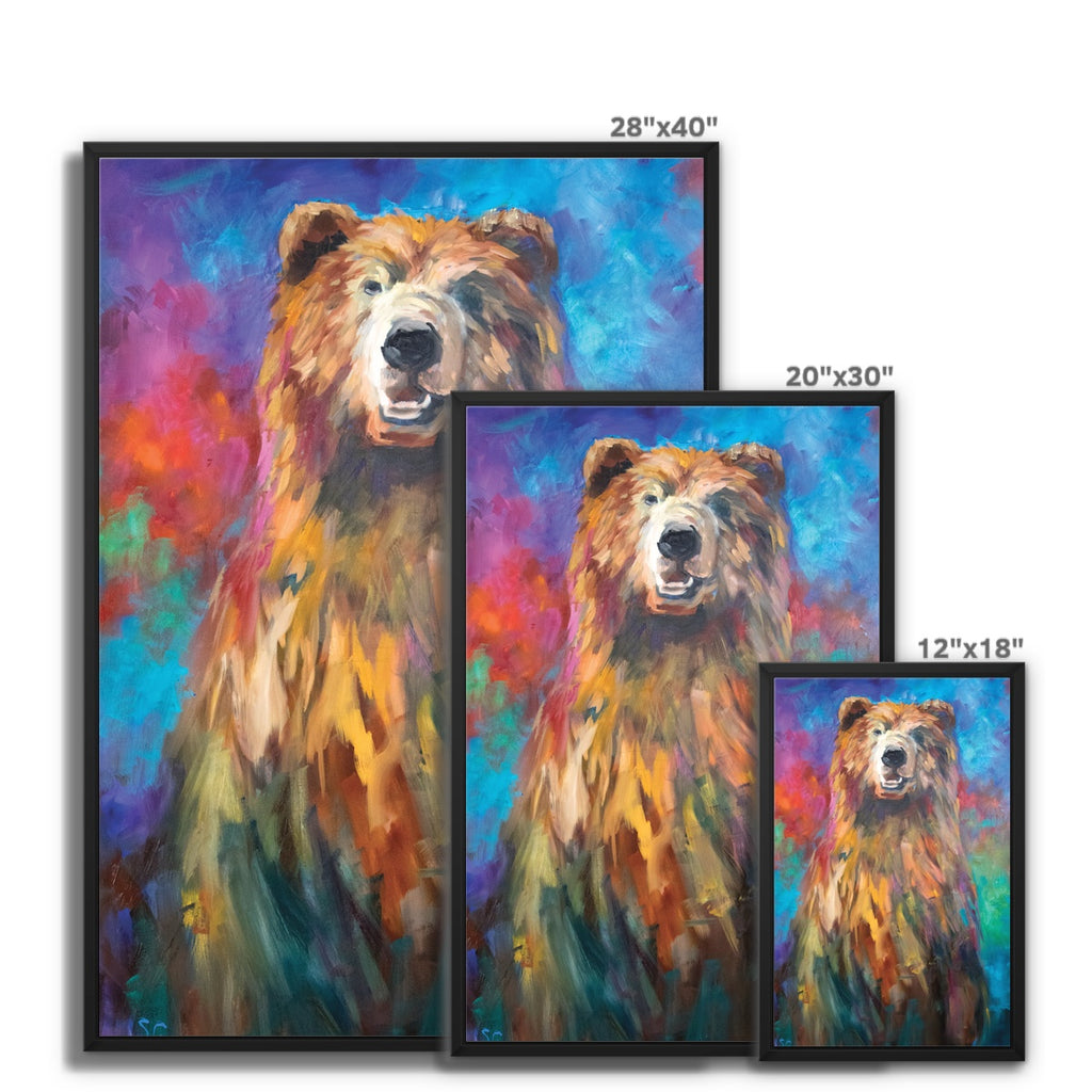 Sebastian the Bear -  Framed Canvas - - susan gardner - uk artist - colourful animal art