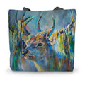 Silver Stag Canvas Tote Bag - - susan gardner - uk artist - colourful animal art