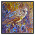 Barn Owl and Teazels Framed Canvas - - susan gardner - uk artist - colourful animal art