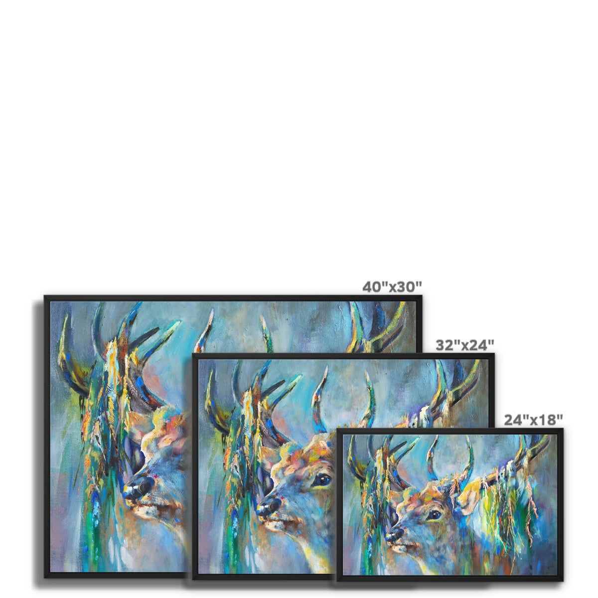 Silver Stag Framed Canvas - - susan gardner - uk artist - colourful animal art